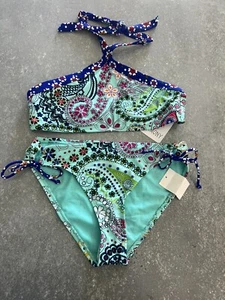 NWT Heart And Harmony Girls Swimsuit Two Piece Size 16 Aqua Multicolor - Picture 1 of 7
