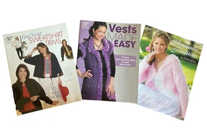 Lot of 3 Leaflets Crochet Patterns for Vests Romantic Fashions Sweatshirts Trims - Picture 1 of 18
