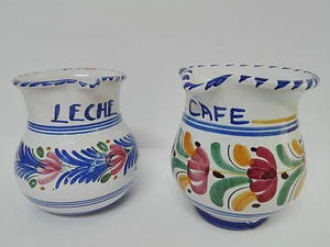 Set 2 Jarras de porcelana esmaltada Talavera Cafe Leche, pintadas a mano. - Imagen 1 de 3