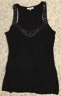 MATTY M black sleeveless bronze studded scoop neck sleeveless shirt top Small XS - Image 1 of 4