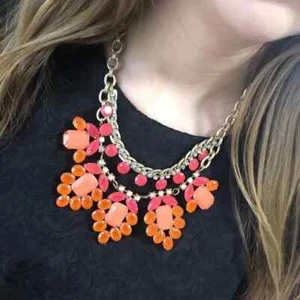 Stella and Dot Neon Translucent Orange Statement Necklace Spring Awakening - Picture 1 of 4