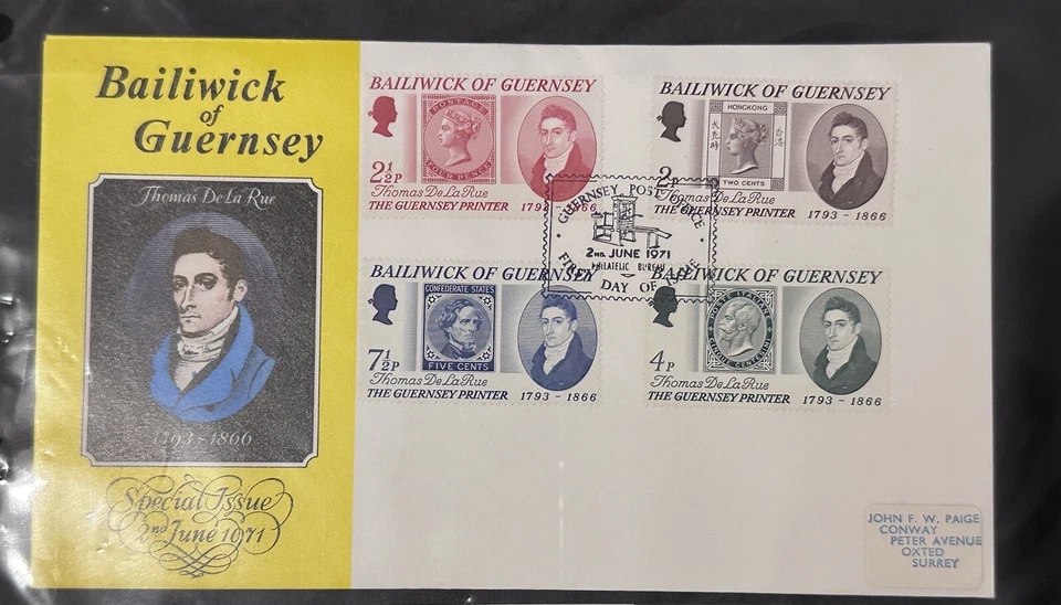 BAILIWICK & GUERNSY 1971 FDC THOMAS DE LARUE - Image 1 of 1