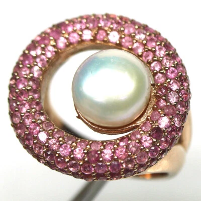 Edelstein 9 Mm. Weiße Perle & Saphir Schmuck Ring 925 Silber Größe 7.5 - Bild 1 von 4