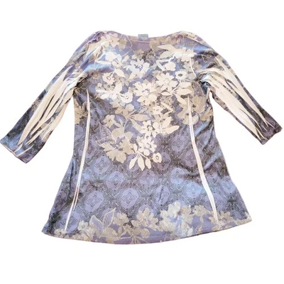 Blusa Avenue Top Azul Gris Blanco Floral Lentejuelas 14/16 L Cottage Fairy Boho Foto 1 de 4