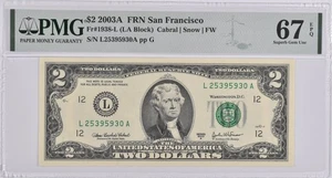PMG Superb Gem Unc 67 EPQ $2 2003-A San Francisco CA Fed Reserve Fr#1938-L *5177 - Picture 1 of 3