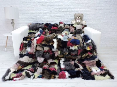 Mehrfarbig Fuchs Pelz Flickwerk; Echt Pelz King Decke (213cm x 198cm) 383 - Bild 1 von 4