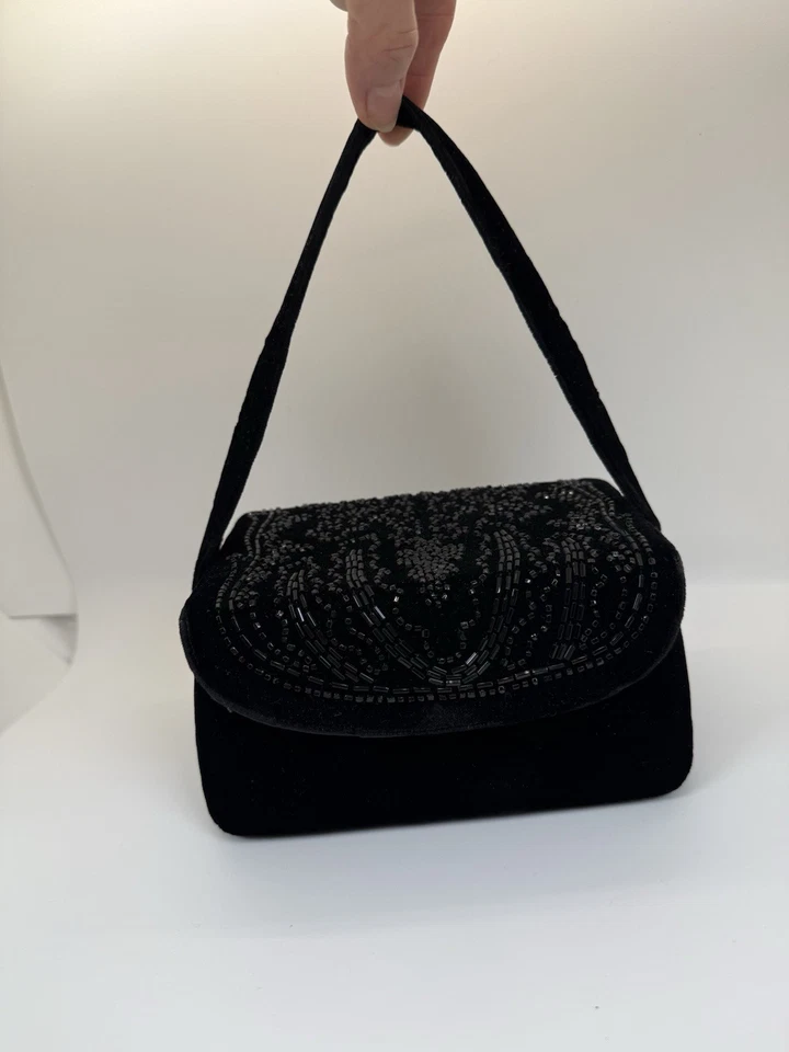 Винтажный женщин черный бархат бисером коробка сумочка ручная сумка официальный свадьбы праздник новый - Изображение 1 из 4