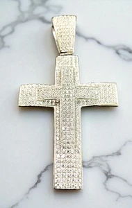 HUGE Sterling Silver Double Cross Pendant Iced Out Hip Hop Micro Pave CZ 3” NEW - Picture 1 of 8