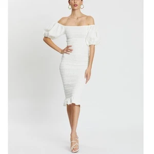 Never Fully Dressed Jojo Midikleid weiß gesmokt Puffärmel Stretch Gr. 10 - Bild 1 von 8