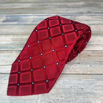 John W Nordstrom Tie 100% Silk Luxury Geometric Red USA Diamond - Image 1 of 4