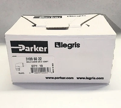 Pack of 10 Legris 3109 60 22 Fittings 3/8" TUBE X 1/2" NPTM 90 deg Elbow - Image 1 of 2