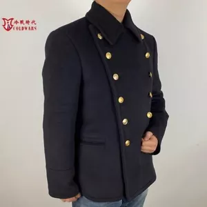 Black Soviet Russian Army Wool Coat Short Officer Navy Marines Pea Coat Replica - Picture 1 of 17