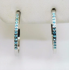 C223 Classic & simple Fashion Jewelry silver tone 1.0 inches hoop Blue Earring - Picture 1 of 5