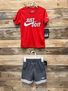 Nike Boy's 2-pc Dri-FIT "Just Do It" Short Set-Size: 4, Black Heather, F2(B438T) - Picture 1 of 2