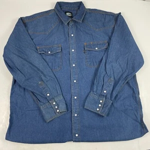 VINTAGE Key Shirt Mens 2XL XXL Tall Blue Pearl Snap Denim Western Cowboy Rodeo - Picture 1 of 12