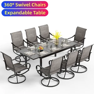9 Piece Outdoor Dining Set Expandable Table Swivel Patio Chairs for 6-8 Person - Picture 1 of 13