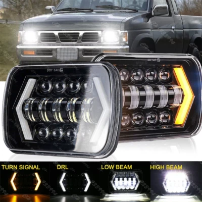 Par de faros LED 5x7 7x6 pulgadas haz alto/bajo halo DRL para camioneta Nissan carrocería rígida Foto 1 de 4