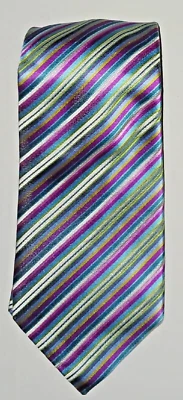 Corbata Irvine Park Diagonal Rayas Multicolor Hecha a Mano 100% Seda Foto 1 de 3