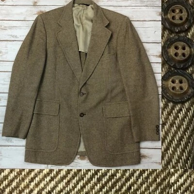 Vintage Kingsridge 46L Beige Striped Wool Tweed Two Button Bespoke Blazer Jacket - Image 1 of 4