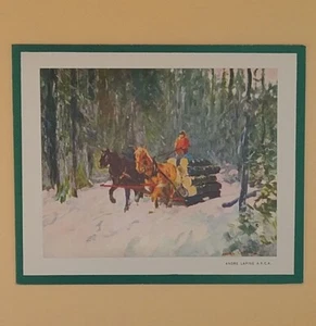 Vintage Christmas Card, Harvesting And Riding Logs By Andre Lapine ARCA - Used - Foto 1 di 3