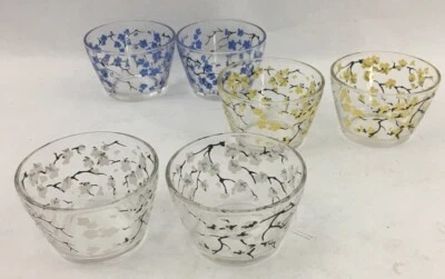6 cuencos de vidrio para servir helado de flores, desierto pintados a mano azul, amarillo, blanco Foto 1 de 4