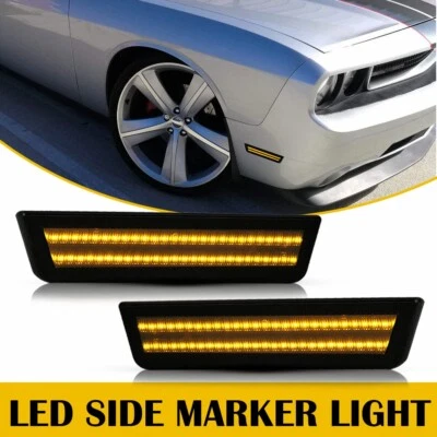 For 2008-2014 Dodge Challenger Front Bumper Side Marker Lamps Lights Smoked Lens - Image 1 of 4