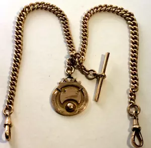 ANTIQUE 9CT ROSE GOLD ALBERT POCKET WATCH CHAIN & FOB, (BIRM 1925) 50.49.GRAMS - Picture 1 of 9