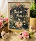 Shabby Chic Merry Pink Christmas, Swan, Handcrafted Plaque Diamond Dust Glitter