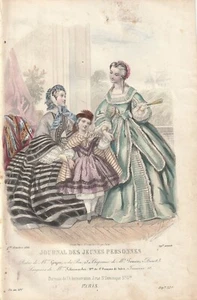 Gravure Mode Journal des Jeunes Personnes Octobre 1861 Signée Héloïse Leloir - Foto 1 di 1