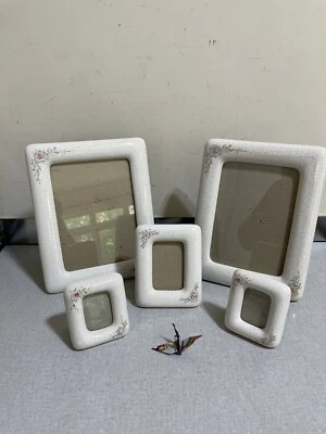 Antigo 5 Terragrafics Moldura Floral Cerâmica Crazing Cottage Shabby Chic 1982 - Imagem 1 de 4