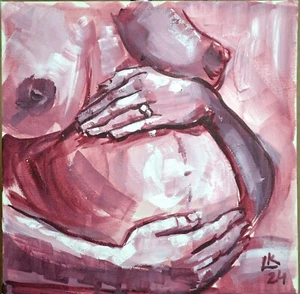 Original Expecting Mother Painting 10x10 OOAK Signed Feminine Baby Shower Gift - Picture 1 of 5