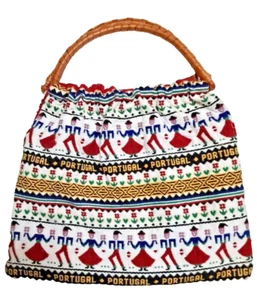 Portugal Souvenir Tapestry Bag Purse Cane Handle Dancing Couples Vintage Tourist - Picture 1 of 10