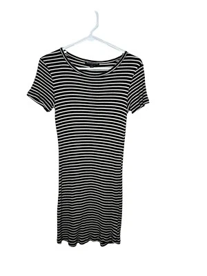 Brandy Melville Black White Striped Short Sleeve T-Shirt Dress One Size Y2K - Image 1 of 4