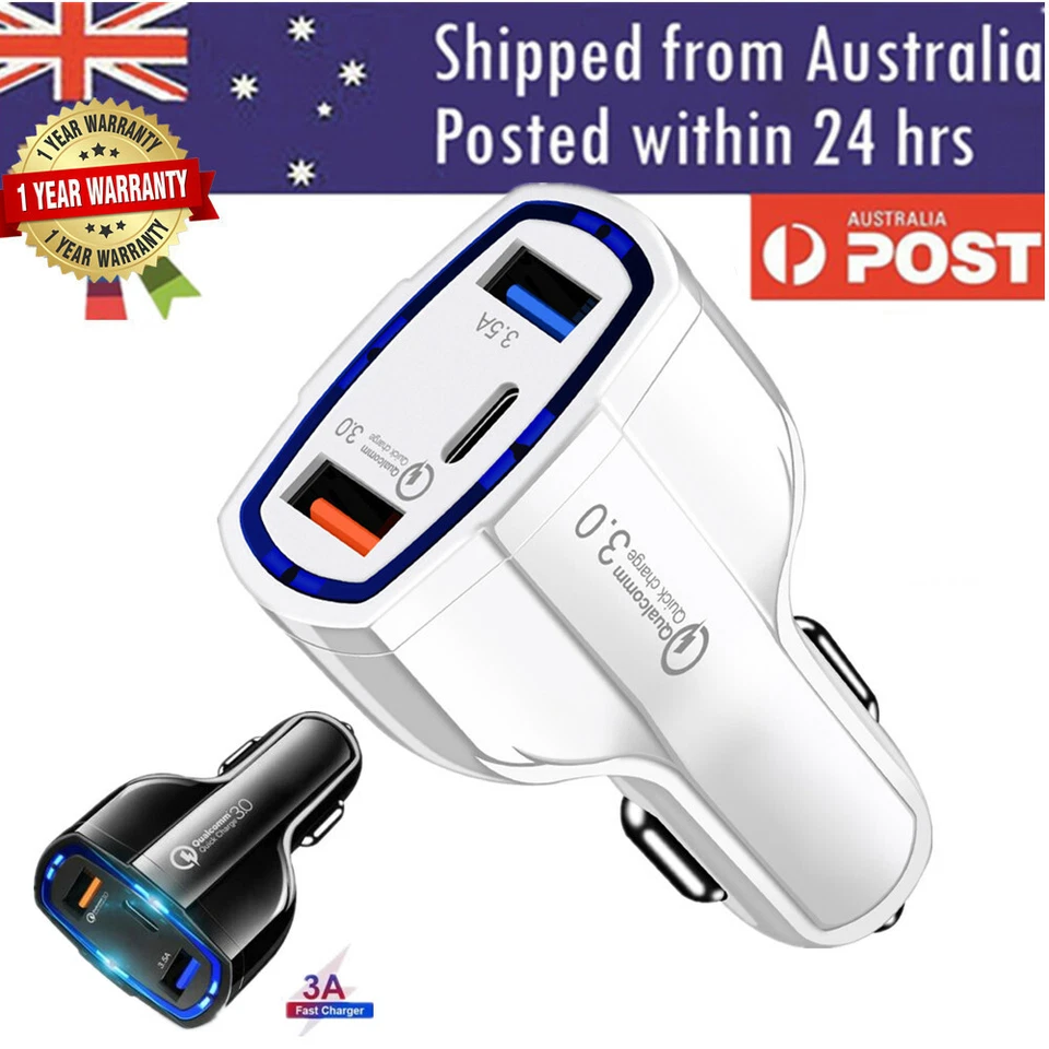 3 Port USB & Tpye C Fast Car Charger 3.1A USB Quick Charger QC3.0 Lighter Socket - image 1 of 4