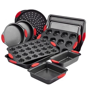 Baking Pan Set 10-Piece Nonstick Carbon Steel Bakeware Set with Silicone Handle - Picture 1 of 2