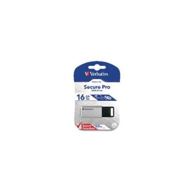 98664 Verbatim Argent/Noir Secure Pro USB 3.0 Flash Lecteur 16GB - Photo 1/2