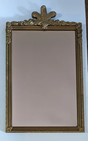 Antique 1930's Rose Gold Mirror In Ornate Gold Gilt Wood Frame 18x31 Cover