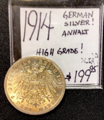 1914 German Silver Anhalt. High Grade! ENN Coins - Image 1 of 3