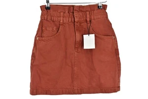 ZARA TRF Brown Denim Skirt size Eur XS Womens 100% Cotton Pockets Zip Fly - Picture 1 of 4