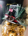 Vtg  3" Black Felt Snowman Top Hat Xmas Ornament Cardboard Berries Pine Cones 1