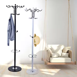 16 Hook Metal Coat Hat Rack Metal Clothes Hanger Umbrella Holder Organizer Stand - Picture 1 of 36