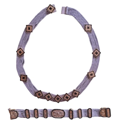 Parure collana e bracciale vintage argento sterling 925 collier dorato smalto - Immagine 1 di 4