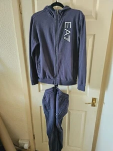 Mens Emporio Armani EA7 Blue Tracksuit Full Zip Hoodie & Joggers Size Small - Picture 1 of 11