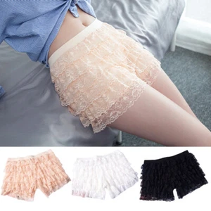 Damen Unterhose lange Bein Schlüpfer Slip mit Rüschen Spitze Sicherheits Shorts - Bild 1 von 28