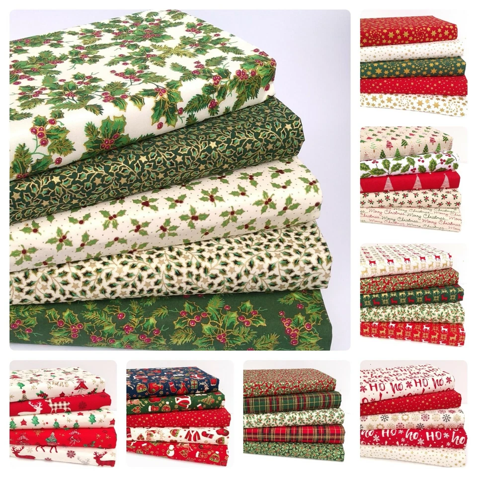 ROSE & HUBBLE & OTHERS CHRISTMAS FABRIC 100% COTTON 5 X FAT QUARTER BUNDLES SEWING CRAFTS PATCHWORK