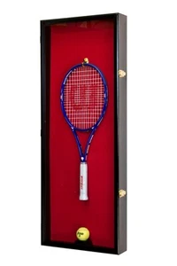 Vitrina para raquetas de tenis negra + roja con marco de pelota de pared gabinete soporte de madera ATP - Imagen 1 de 10