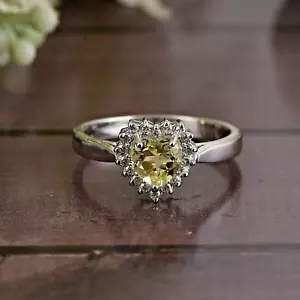 Natural Lemon quartz and Diamond 6mm Heart Women Wedding Ring Sterling Silver - Picture 1 of 4