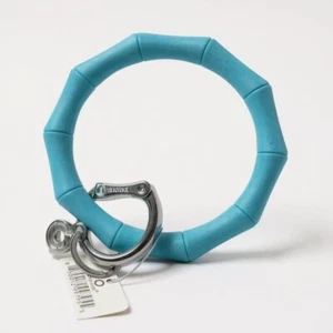OVENTURE NWT Blue Bamboo Silicone Silver Tone Keyring Key Ring - Picture 1 of 4