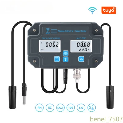 Smart WIFI Aquarium Seawater Salinity Water Quality Meter PH EC TDS Salt TEMP - Image 1 of 4