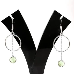 Green Amethyst Gemstone Handmade 925 Sterling Silver Jewelry Earring Size 2.1" - Picture 1 of 1